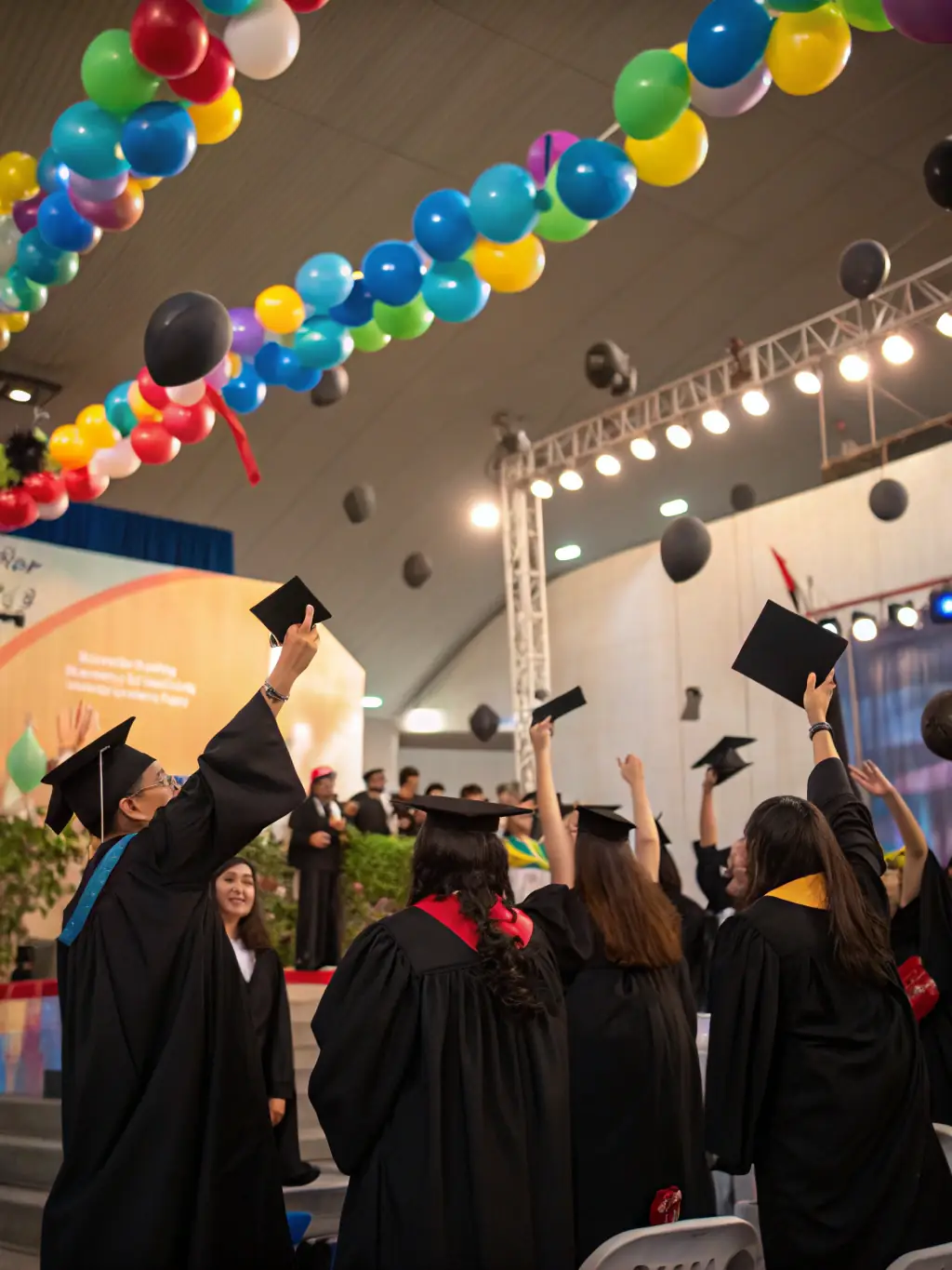 A group of graduating students wearing Yingli's graduation caps and gowns, smiling and celebrating, capturing the joy and pride of graduation day.
